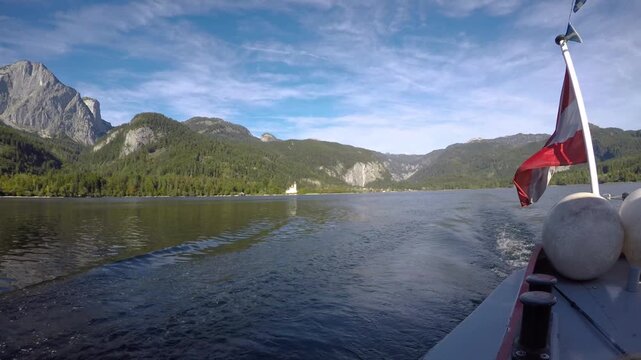 Boat trip on Lake Grundlsee, Subjective tracking shot, Salzkammergut, Styria, Austria