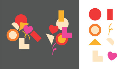 Doodle shapes colorful vector illustration of a set of graphics for web design in a dark background