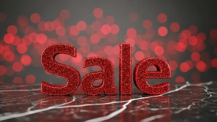 Glittering red letters spelling SALE on a reflective marble surface, with a blurred festive background of colorful bokeh lights, capturing the excitement of holiday shopping discounts - Powered by Adobe