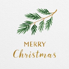 A Beautifully Illustrated Pine Branch with the Words 'Merry Christmas' in Elegant Gold Script for a Classic Holiday Greeting Card Design