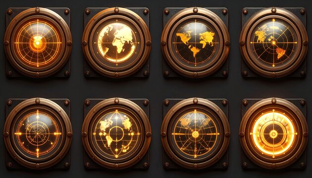 Futuristic steampunk navigation panels