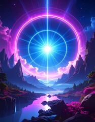 Radiant landscape with celestial light