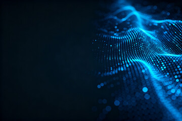 Abstract digital wave composed of glowing blue particles on a dark background