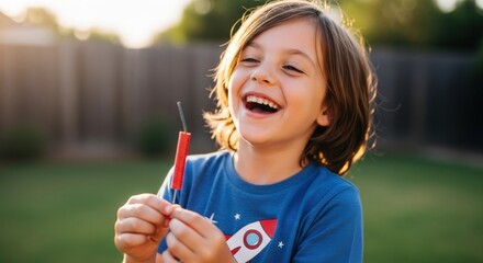 Joyful Boy with Sparkler: Summer Fun
