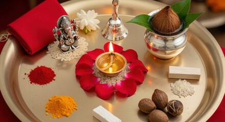 Hindu Puja Thali: Traditional Offerings and Ritual Items