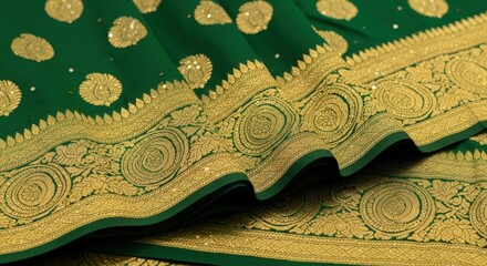 Emerald Green Saree with Intricate Golden Border