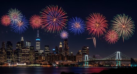 City Celebration: Fireworks Over Urban Skyline