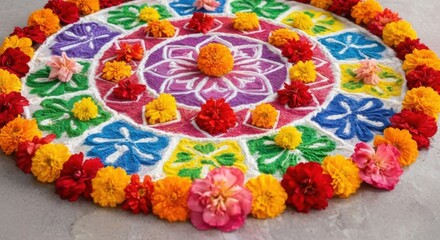 Vibrant Floral Rangoli Design for Festive Celebrations