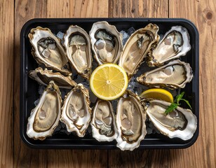 Oysters on ice in a tray