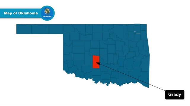 Grady Map Video, Oklahoma map, Political Map of Oklahoma, Oklahoma United States,with all states, national flag and borders, travel, education, geography, and global studies.