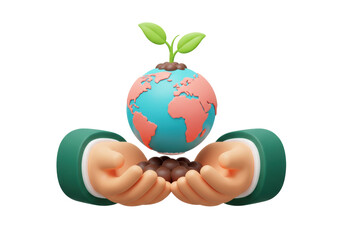 Isolated Earth globe sprouting new growth with hands holding seeds concept art