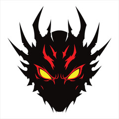 Fierce black demon face with glowing red eyes and sharp spikes