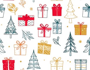 Festive pattern with gifts and trees