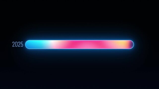 A vibrant animation of the New Year 2026 loading. The holiday is loading, transitioning from 2025 to 2026. Liquid neon style. Concept: the holiday is approaching, fun, relaxation, business celebration