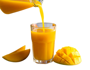 Mango juice pouring into a glass