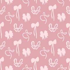 Seamless Pink Bow Pattern on Rose Background