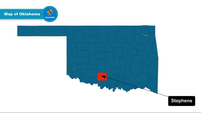 Stephens Map Video, Oklahoma map, Political Map of Oklahoma, Oklahoma United States,with all states, national flag and borders, travel, education, geography, and global studies.