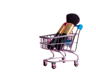 Miniature shopping cart filled with makeup brushes (1)