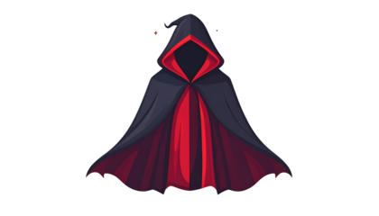 Dark, hooded cloak.  Red accents