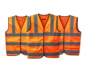 Four orange safety vests in a row