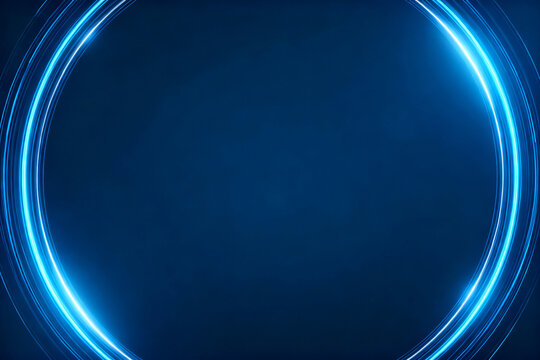 Blue neon circular light frame on dark background