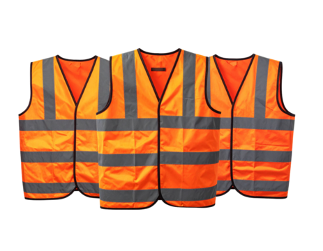 Four orange safety vests in a row