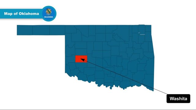 Washita Map Video, Oklahoma map, Political Map of Oklahoma, Oklahoma United States,with all states, national flag and borders, travel, education, geography, and global studies.