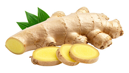 Fresh ginger root with slices and leaves (1)