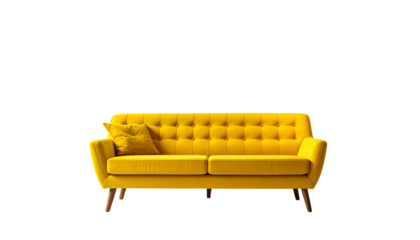 Vibrant yellow sofa against black background