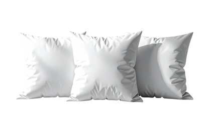 Three white square pillows arranged in a row