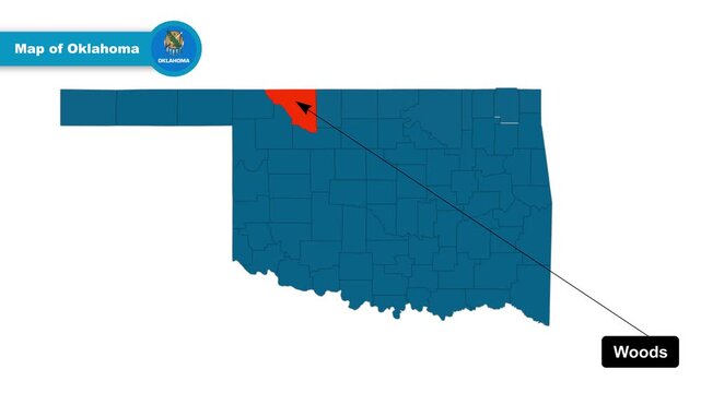 Woods Map Video, Oklahoma map, Political Map of Oklahoma, Oklahoma United States,with all states, national flag and borders, travel, education, geography, and global studies.