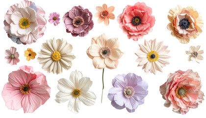 Delicate paper flowers in pastel shades
