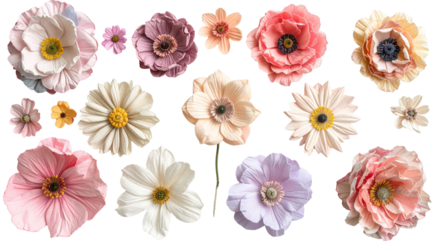 Delicate paper flowers in pastel shades