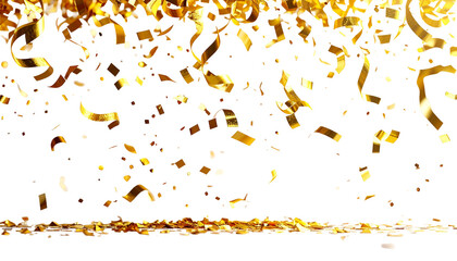 Golden confetti shower on black background