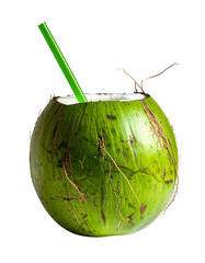 Fresh coconut drink with a green straw