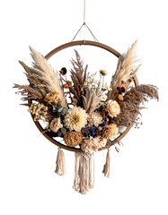Dried flower arrangement in a circular frame