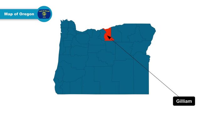 Gilliam Map Video, Oregon map, Political Map of Oregon, Oregon United States, with all states, national flag and borders, travel, education, geography, and global studies.