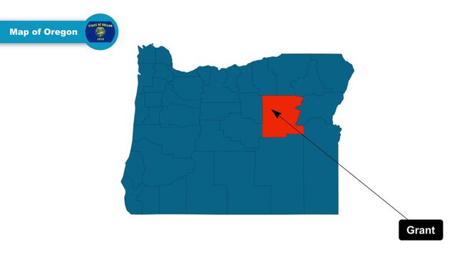 Grant Map Video, Oregon map, Political Map of Oregon, Oregon United States, with all states, national flag and borders, travel, education, geography, and global studies.
