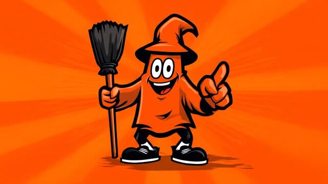 Cartoon character with broomstick