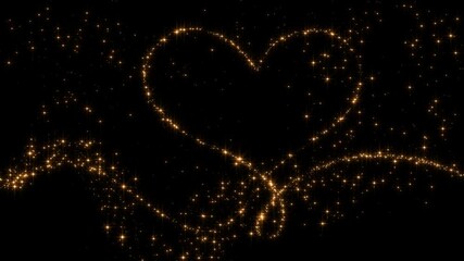 valentines day heart shape frame golden stars and particle glitters light trail alpha channel loop 4k animation, shiny glowing gold dust on transparent background love motion design element - Powered by Adobe