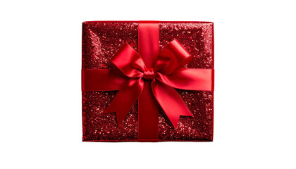 Red gift box with a satin ribbon bow