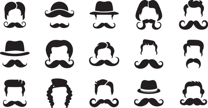  Mustache icon, Beard vector design, Facial hair silhouette, Gentleman mustache logo, Beard outline artwork, Stylish mustache illustration, Modern beard clipart, Man face hair graphic, Vintage mustach
