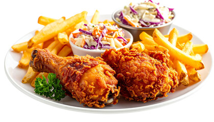 Fried chicken and french fries with coleslaw