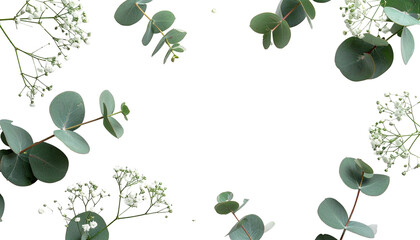 Eucalyptus and Small White Flowers Frame