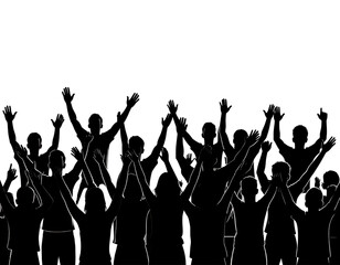 Silhouettes of a cheering crowd