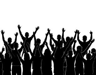 Silhouettes of a cheering crowd
