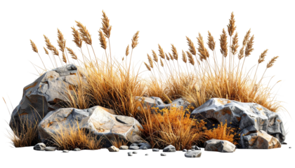 Dry grasses and rocks in a natural scene