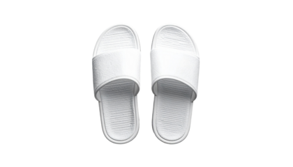 Top-down view of white flip-flops