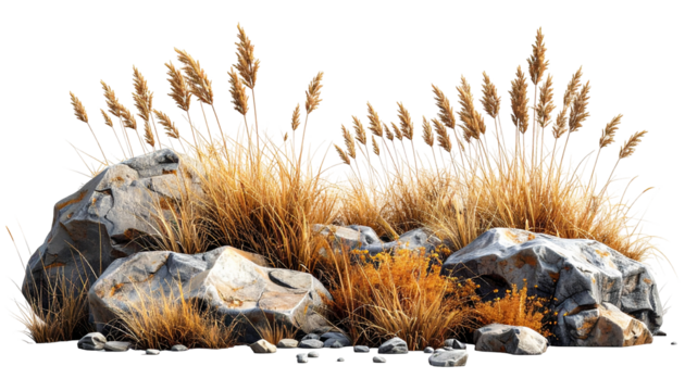 Dry grasses and rocks in a natural scene - Powered by Adobe