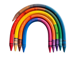 Colorful crayons arranged in a rainbow arch